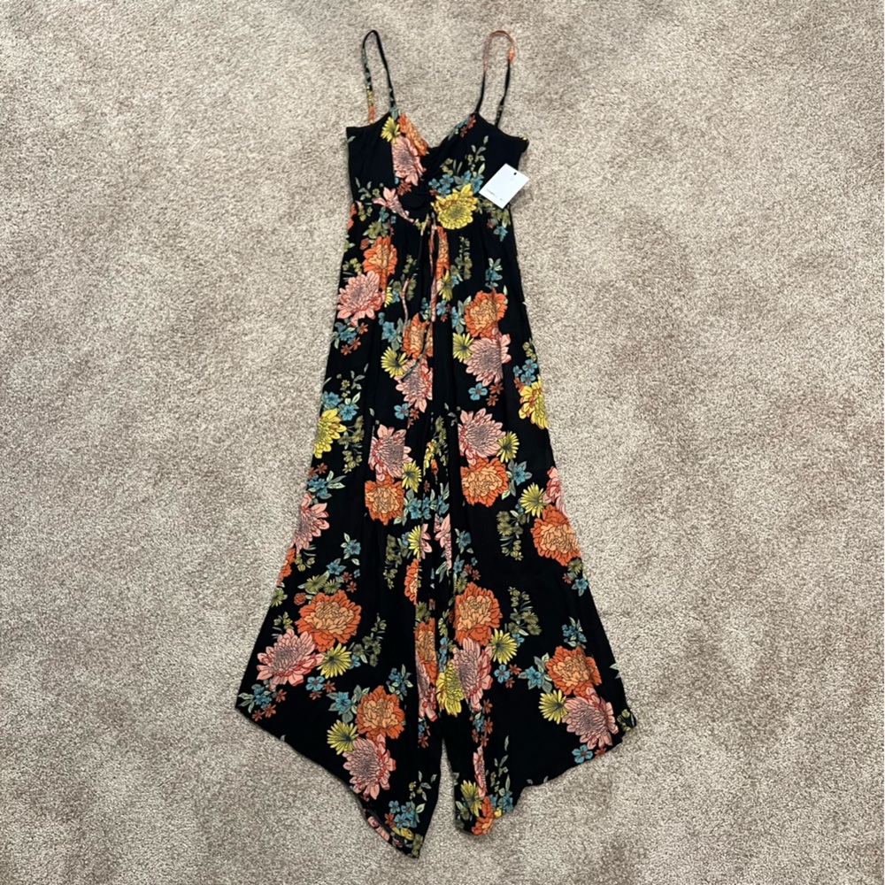 O'Neill Women's Keiko Kali Woven Crop Tank Jumpsuit Black Floral Viscose